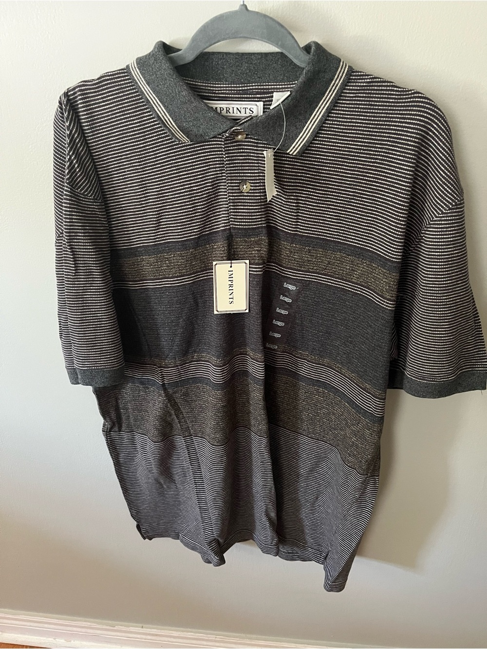 NWT Men's Short Sleeve Striped Polo - Charcoal/Black large